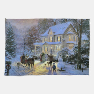 Vintage Winter Town Julgran Kökshandduk
