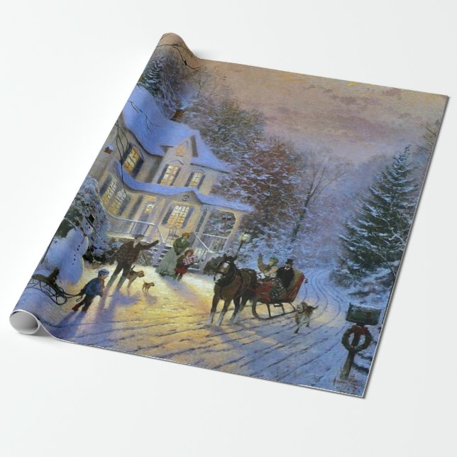 Vintage Winter Town Julgran Presentpapper (Utrullad)