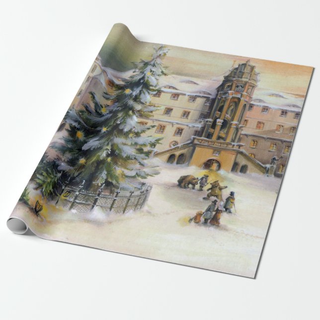 Vintage Winter Town Julgran Presentpapper (Utrullad)
