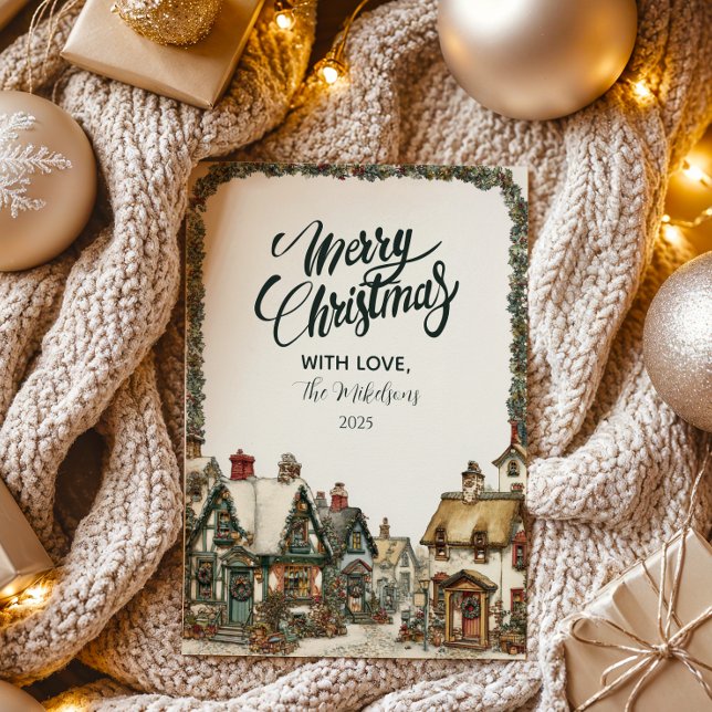 Vintage Winter Village jul Julkort (Skapare uppladdad)