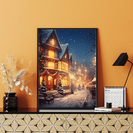 Vintage Winter Village: Poster med snurrtorget