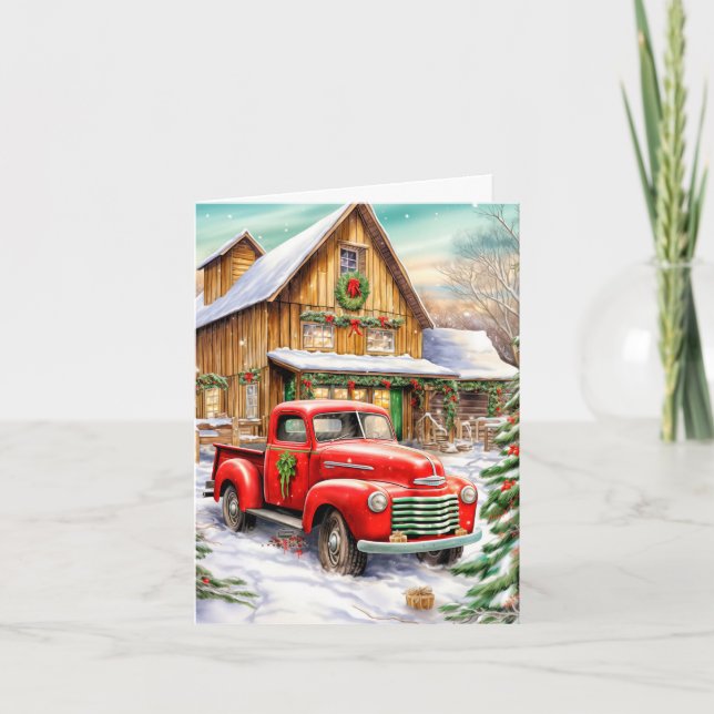 Vintage Wintertime Farmhouse Merry Christmas Helgkort (Framsida)