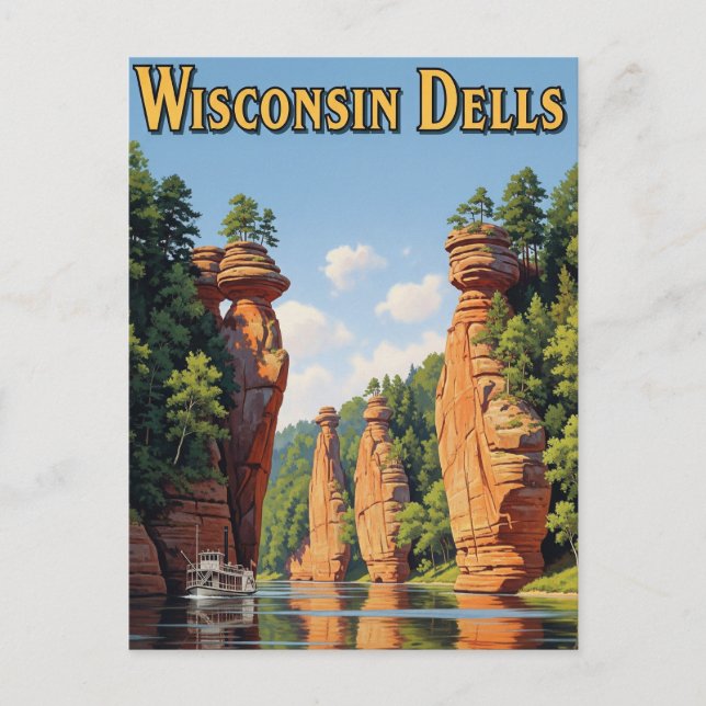 Vintage Wisconsin Dells Resa Vykort (Framsida)