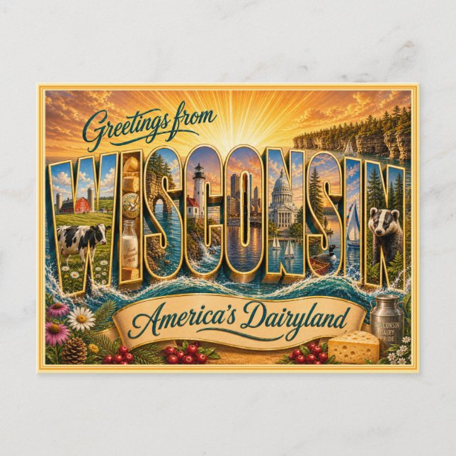 Vintage Wisconsin Hälsning Från vykort (Framsida)