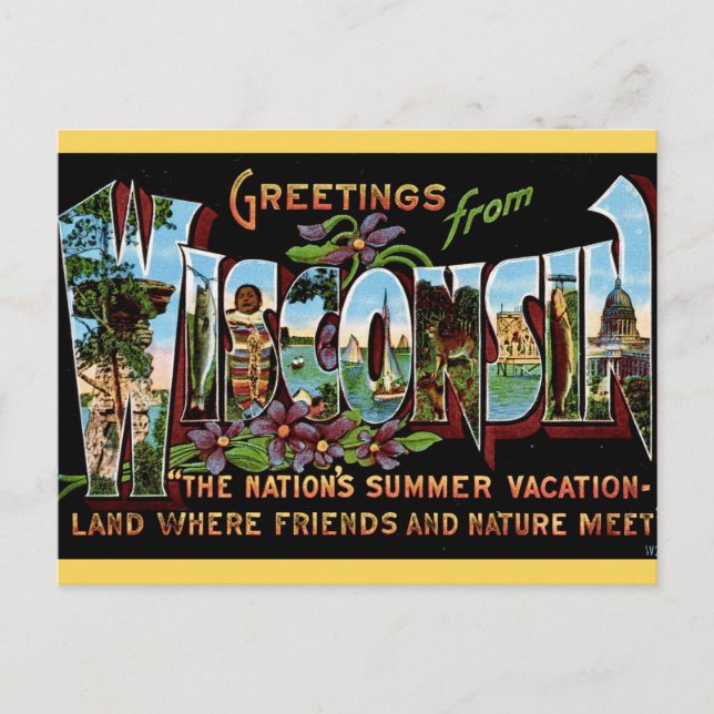 Vintage Wisconsin Hälsnings vykort (Framsida)