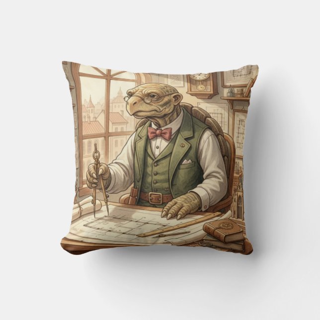 Vintage Wise Turtle Architect Throw Pillow Kudde (Framsida)