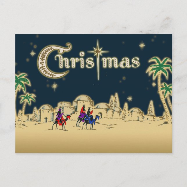 Vintage Wisemen/Desert Religiösa jul Helg Vykort (Framsida)
