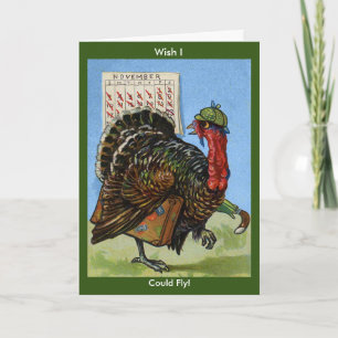 Vintage Wish jag kunde flyga Thanksgiving kalkon,  Helgkort