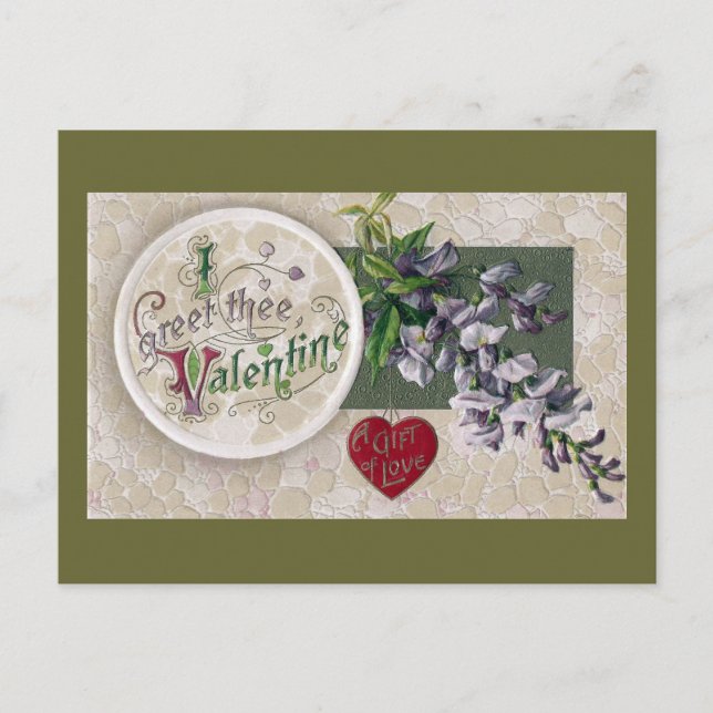 Vintage Wisteria Valentine Helg Vykort (Framsida)