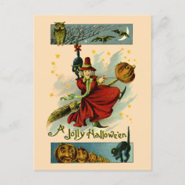 Vintage Witch, Black cat & Fladdermus Halloween Helg Vykort