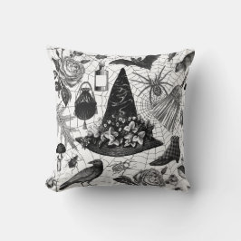 Vintage Witch Blommigt Halloween Ephemera Kudde