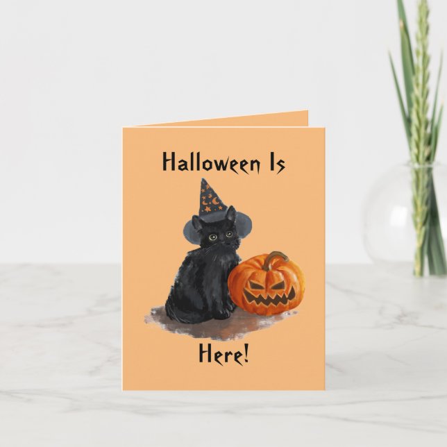 Vintage Witch Cat Halloween Card Kort (Framsida)