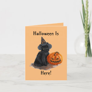 Vintage Witch Cat Halloween Card Kort