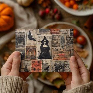 Vintage Witch Frimärke Halloween Decoupage Vykort