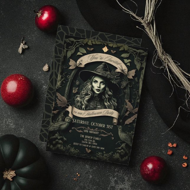 Vintage Witch Gothic Victorian Halloween Inbjudningar (Skapare uppladdad)