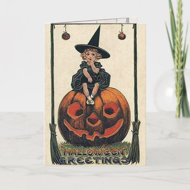 Vintage Witch Halloween-design Kort (Framsida)