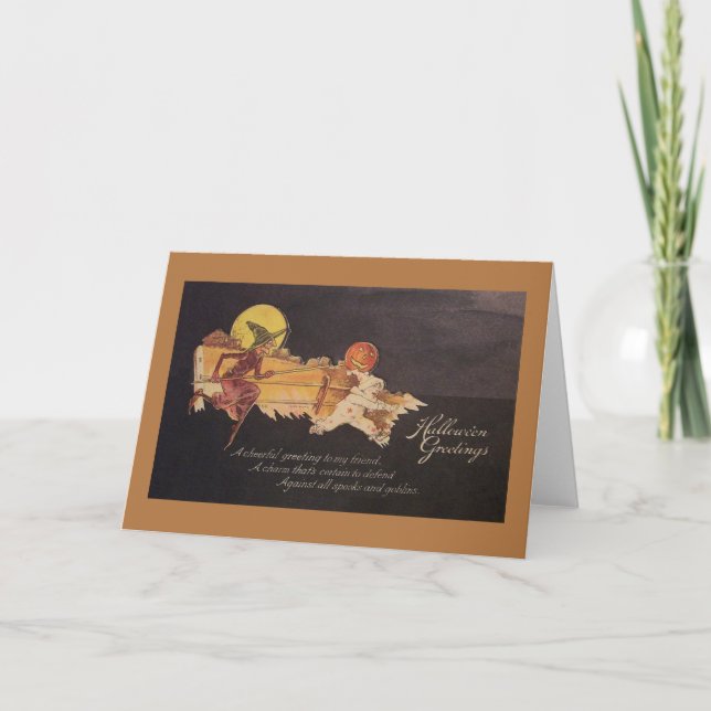 Vintage Witch Halloween-hälsningskort Kort (Framsida)
