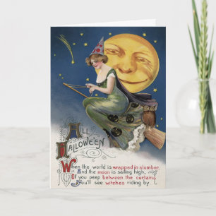 Vintage Witch Halloween-kort Helgkort
