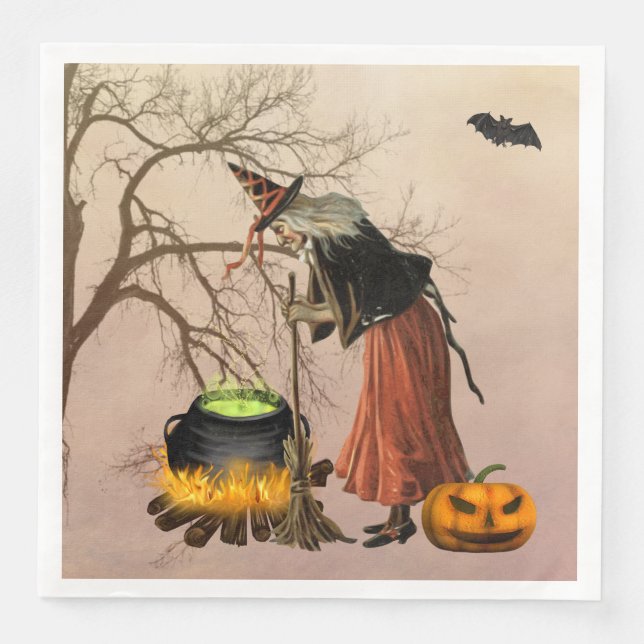 Vintage Witch Halloween Pappersservett (Framsida)