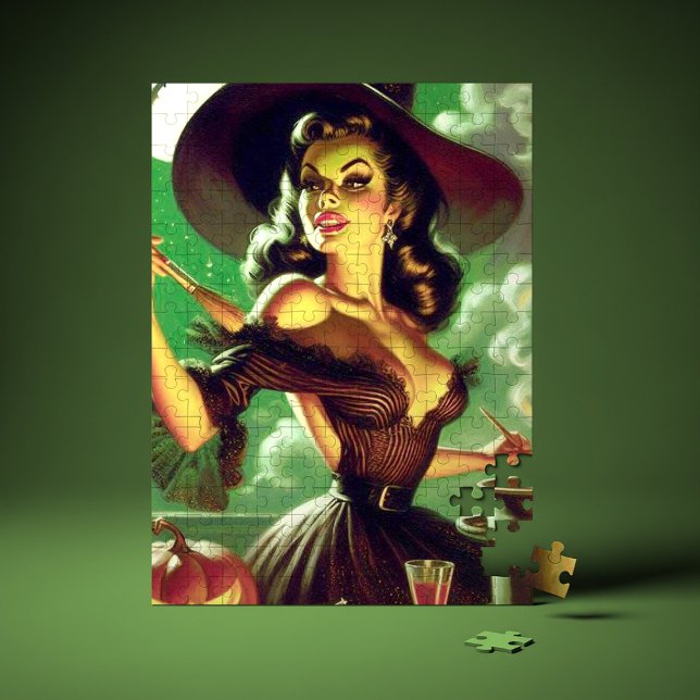 Vintage Witch Halloween Pin-Up Pussel (Skapare uppladdad)