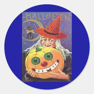 Vintage Witch Halloween Runt Klistermärke