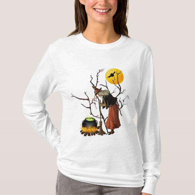 Vintage Witch Halloween Sweatshirt T Shirt (Framsida)