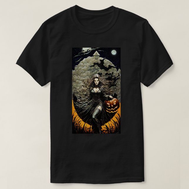 Vintage Witch Halloween T-Shirt (Design framsida)