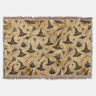 Vintage Witch Hats & Broomsticks Halloween Mönster Filt