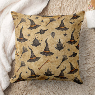 Vintage Witch Hats & Broomsticks Halloween Mönster Kudde