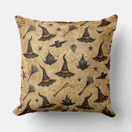 Vintage Witch Hats & Broomsticks Halloween Mönster Kudde