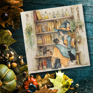 Vintage Witch läser Tarot & Cute Black Cat Gotham Kort