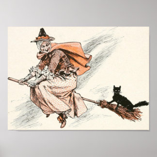 Vintage Witch med Poster av rum och katt