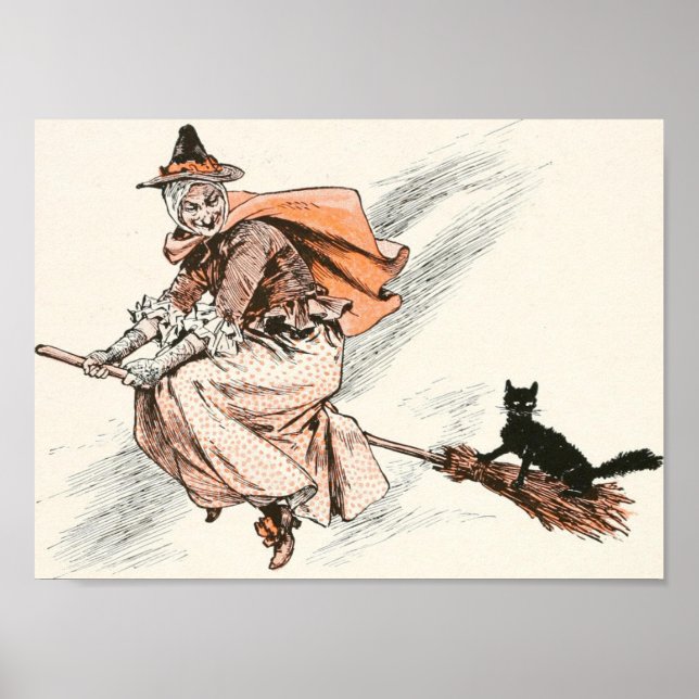 Vintage Witch med Poster av rum och katt (Framsidan)