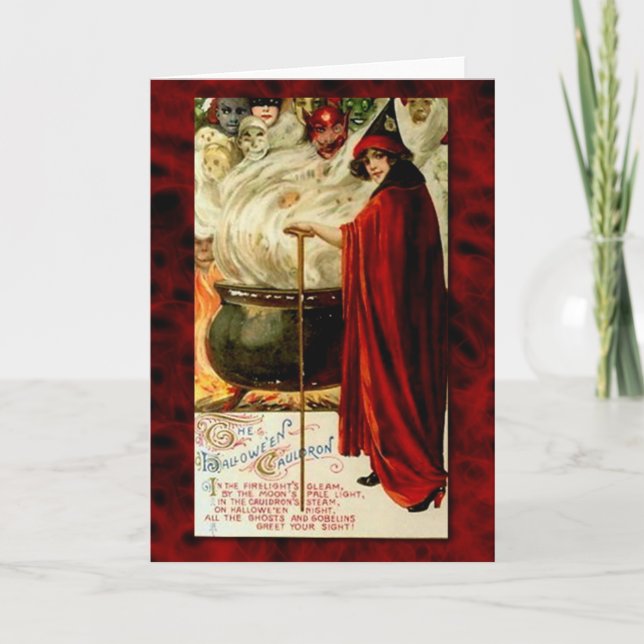 Vintage Witch och Cauldron Kort (Framsida)