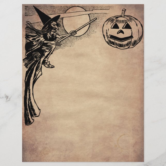 Vintage Witch och Pumpkin Halloween WritPaper (Framsida)