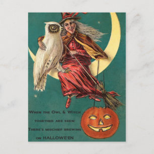 Vintage Witch och Uggla vykort