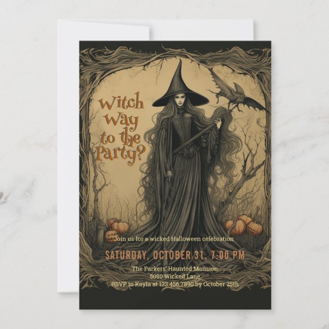 Vintage Witch Party Halloween Inbjudningar (Framsida)