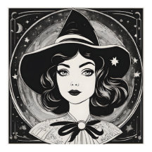 Vintage Witch Porträtt Black and White Retro