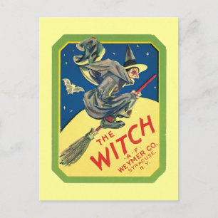 Vintage Witch Product Label Art Vykort