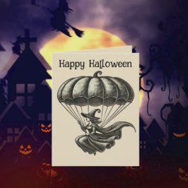 Vintage Witch & Pumpkin Fallskärm Halloween Photo Helgkort