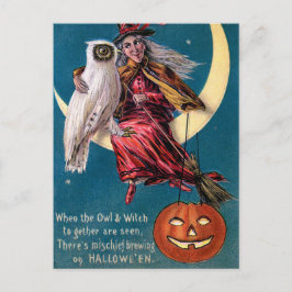 Vintage Witch pumpkin uggla Halloween-vykort Helg Vykort