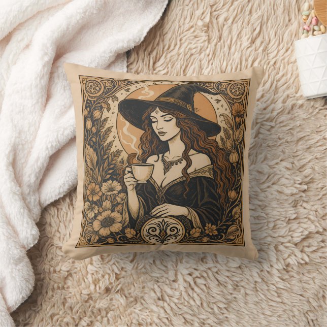 Vintage Witch Tea Time Kudde (Filt)