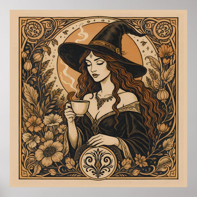 Vintage Witch Tea Time Poster (Framsidan)