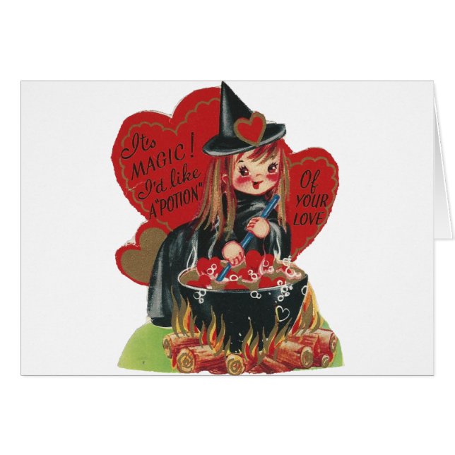 Vintage "Witch" Valentine Hälsningskort (Framsidan Horizontal)