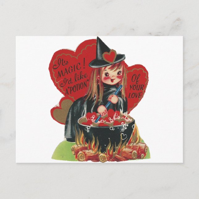 Vintage "Witch" Valentine Helg Vykort (Framsida)