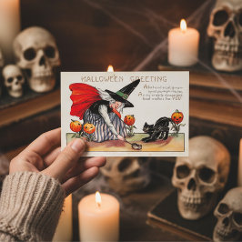 Vintage Witch Wishing Halloween med scary Cat Vykort