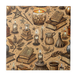 Vintage Witchcraft Bokar & Candles Mönster (2) Kakelplatta