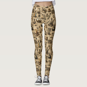 Vintage Witchcraft Bokar & Candles Mönster Leggings