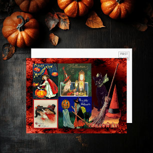 Vintage Witches Svarta katter Collage Large Postca Inbjudningar