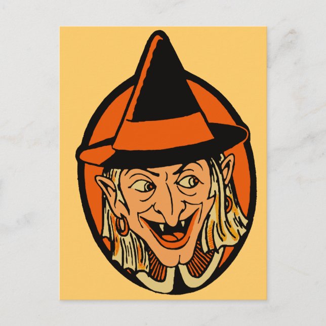 Vintage Witch's Ansikte Vykort (Framsida)